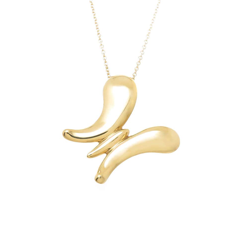 Tiffany and Co. Elsa Peretti Yellow Gold Butterfly Pendant Necklace at ...
