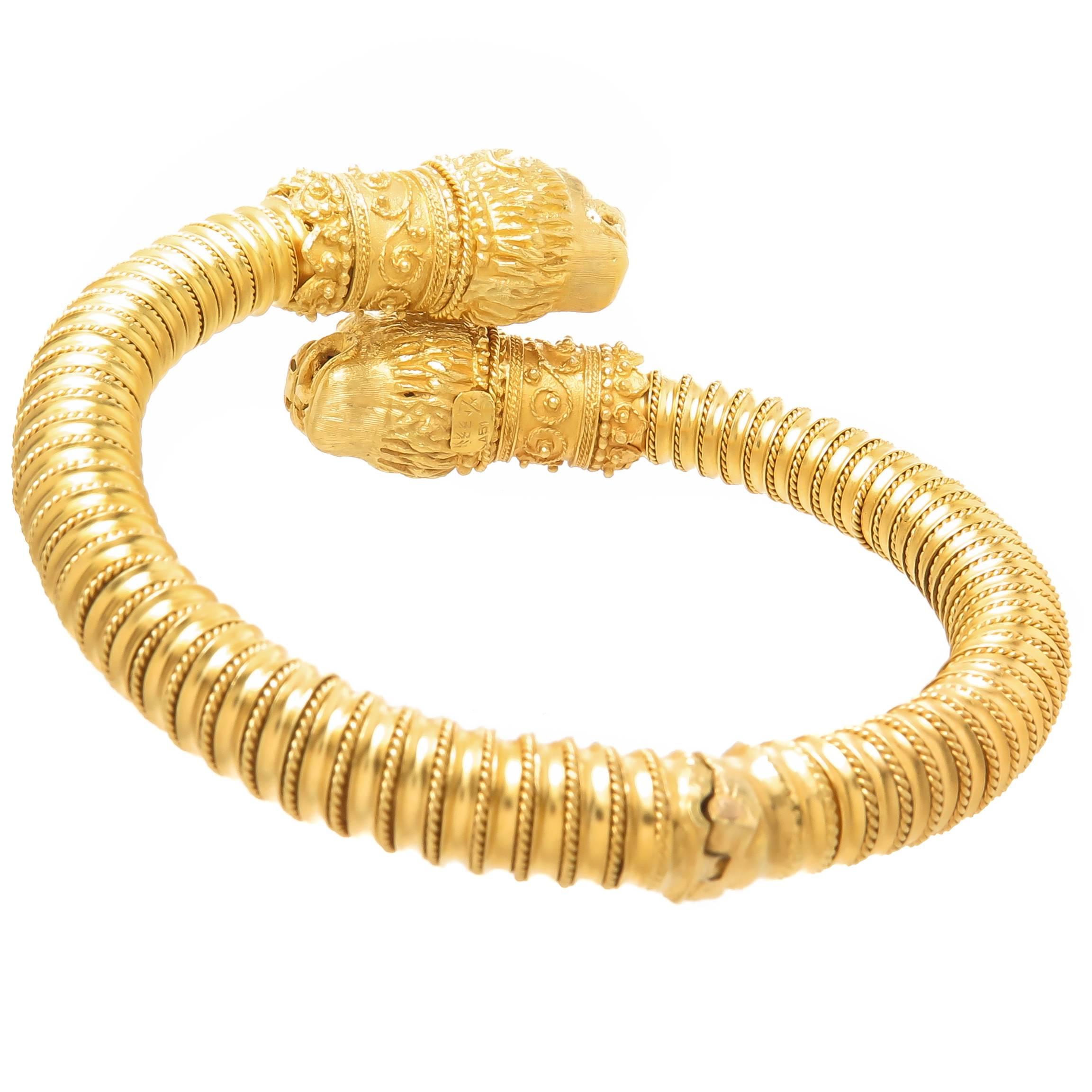 Zolotos 22K Gold Lion Head Chimera Bangle Bracelet at 1stDibs | lion ...