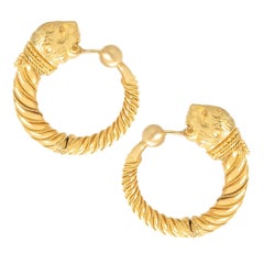 Vintage Lalaounis 22K Gold Lion Head Chimera Hoop Earrings