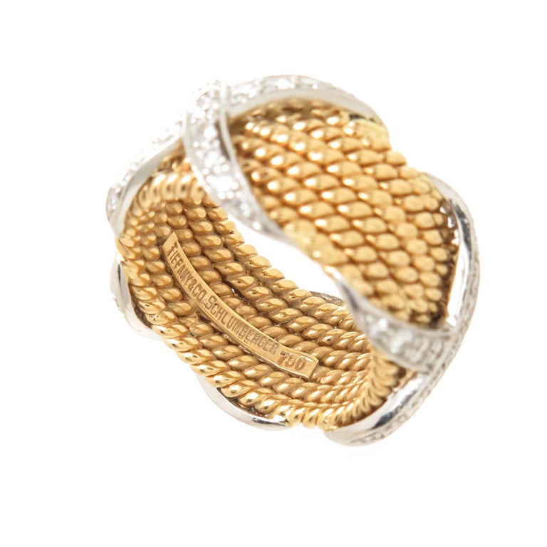 Tiffany and Co. Jean Schlumberger Gold and Diamond X Rope Band Ring at ...