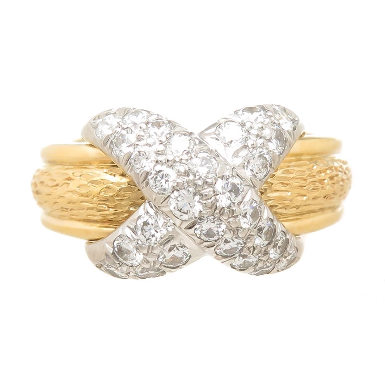 Tiffany & Co. Jean Schlumberger Platinum Gold and Diamond Classic X Ring