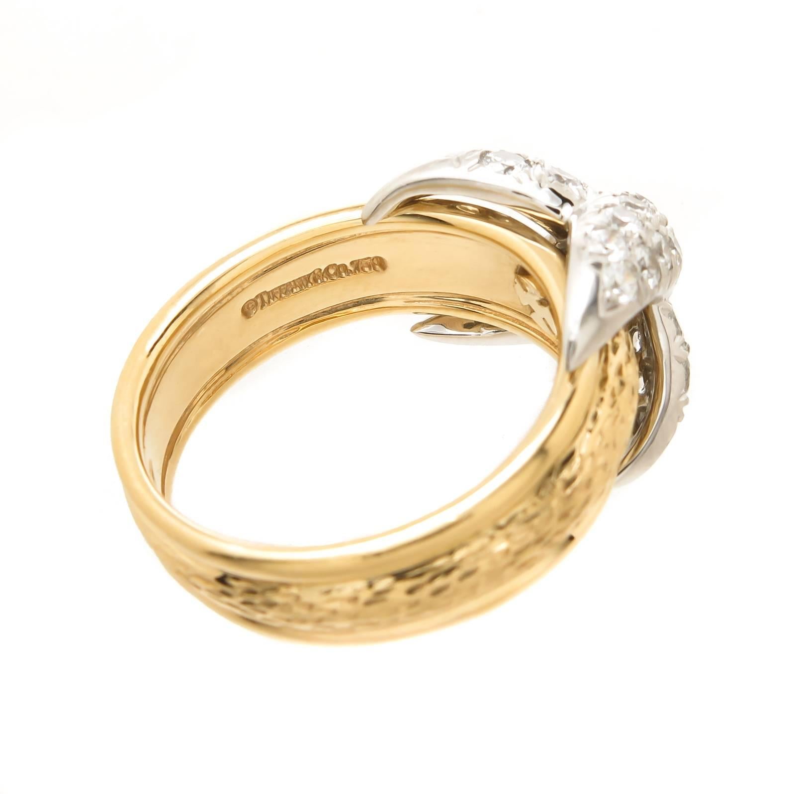 Tiffany & Co. Jean Schlumberger Platinum Gold and Diamond Classic X Ring In Excellent Condition In Chicago, IL