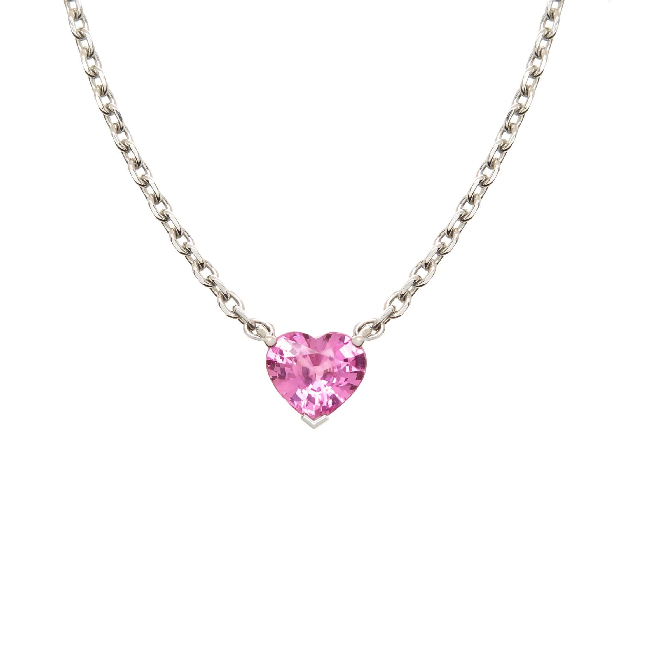 Cartier White Gold and Pink Heart Shape Sapphire Pendant Necklace