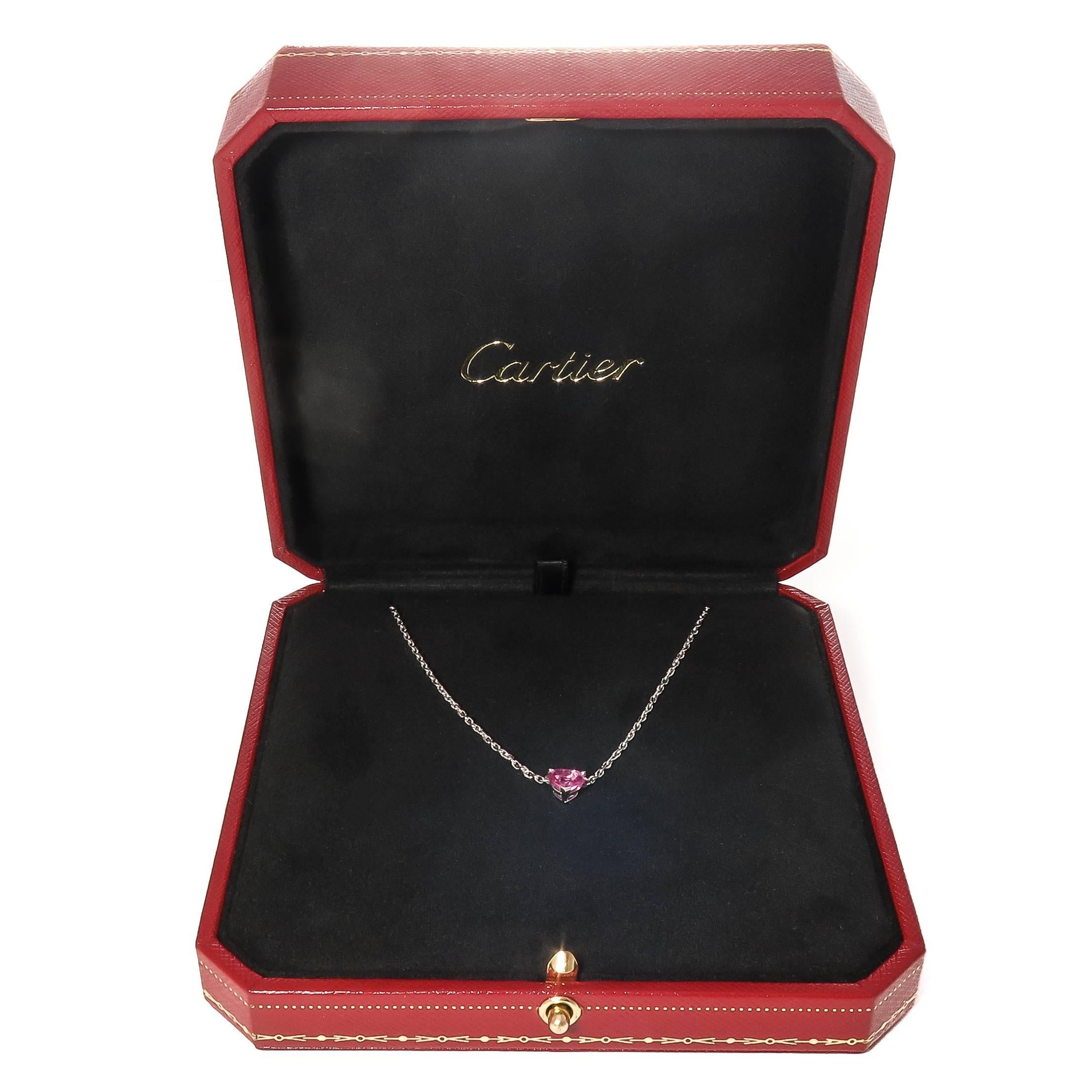 Cartier White Gold and Pink Heart Shape Sapphire Pendant Necklace In Excellent Condition In Chicago, IL