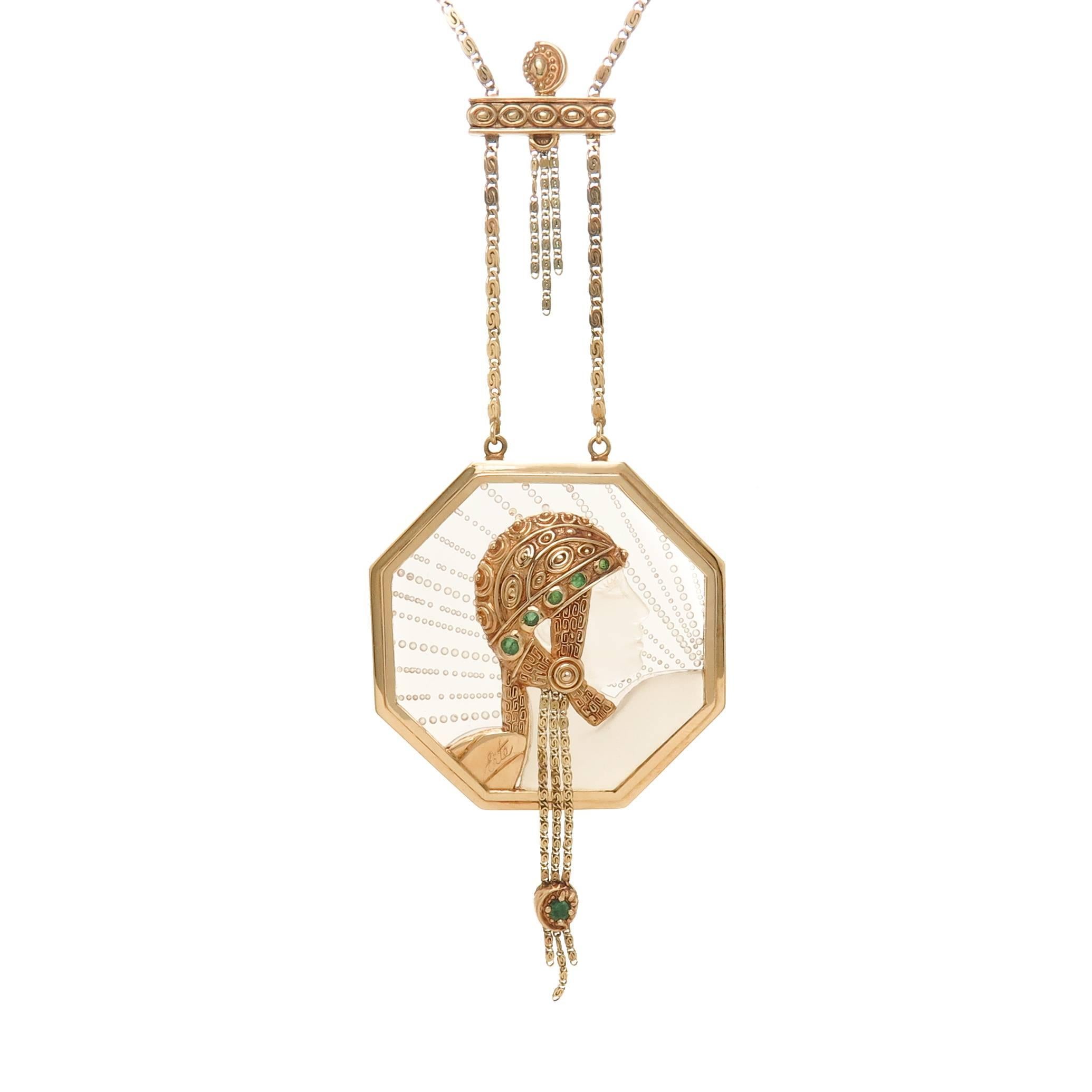 Erte Wings of Victory Gold Crystal and Gem Set Necklace