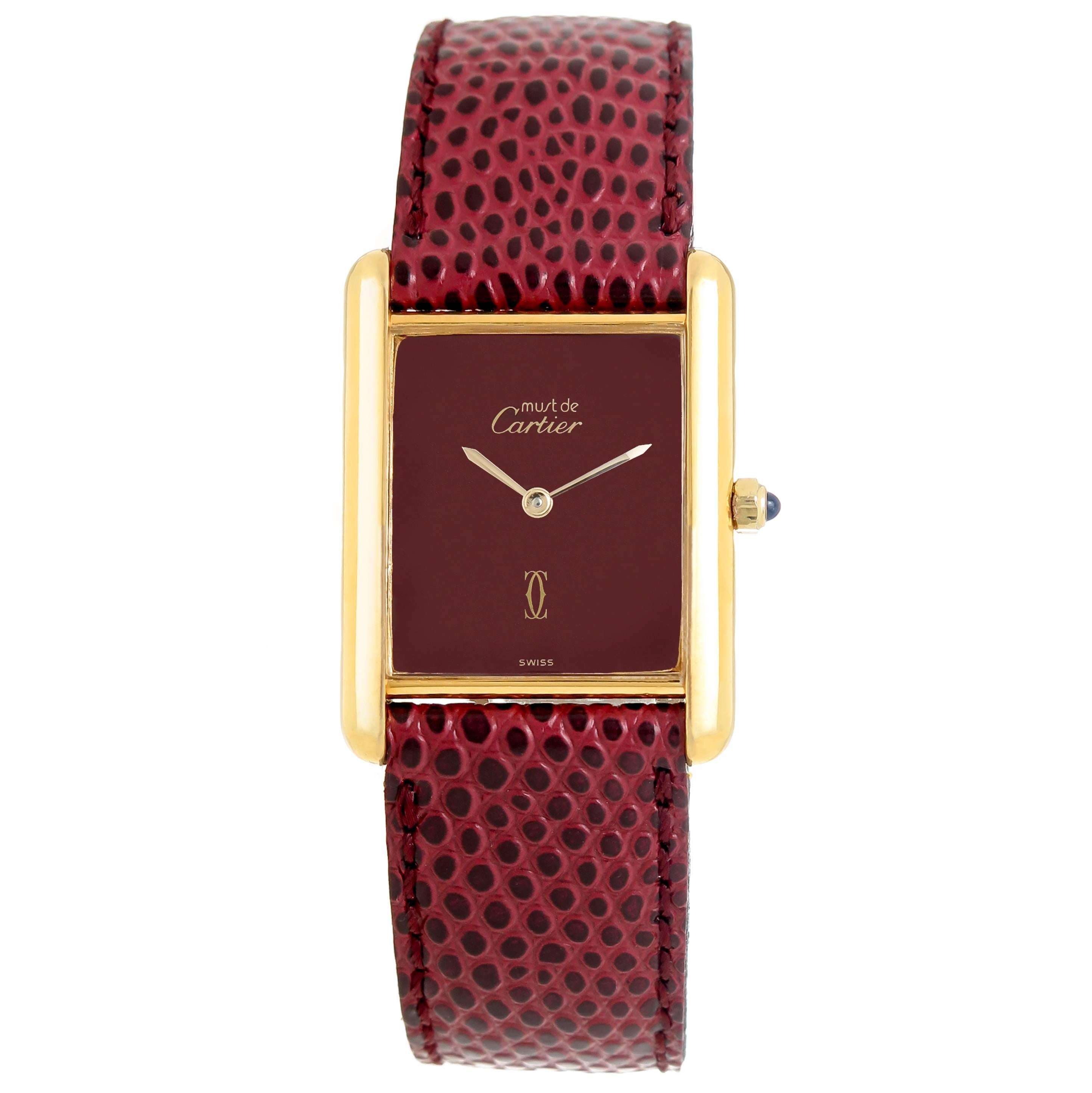 Cartier Vermeil Burgundy Dial Quartz Wristwatch, circa 1990