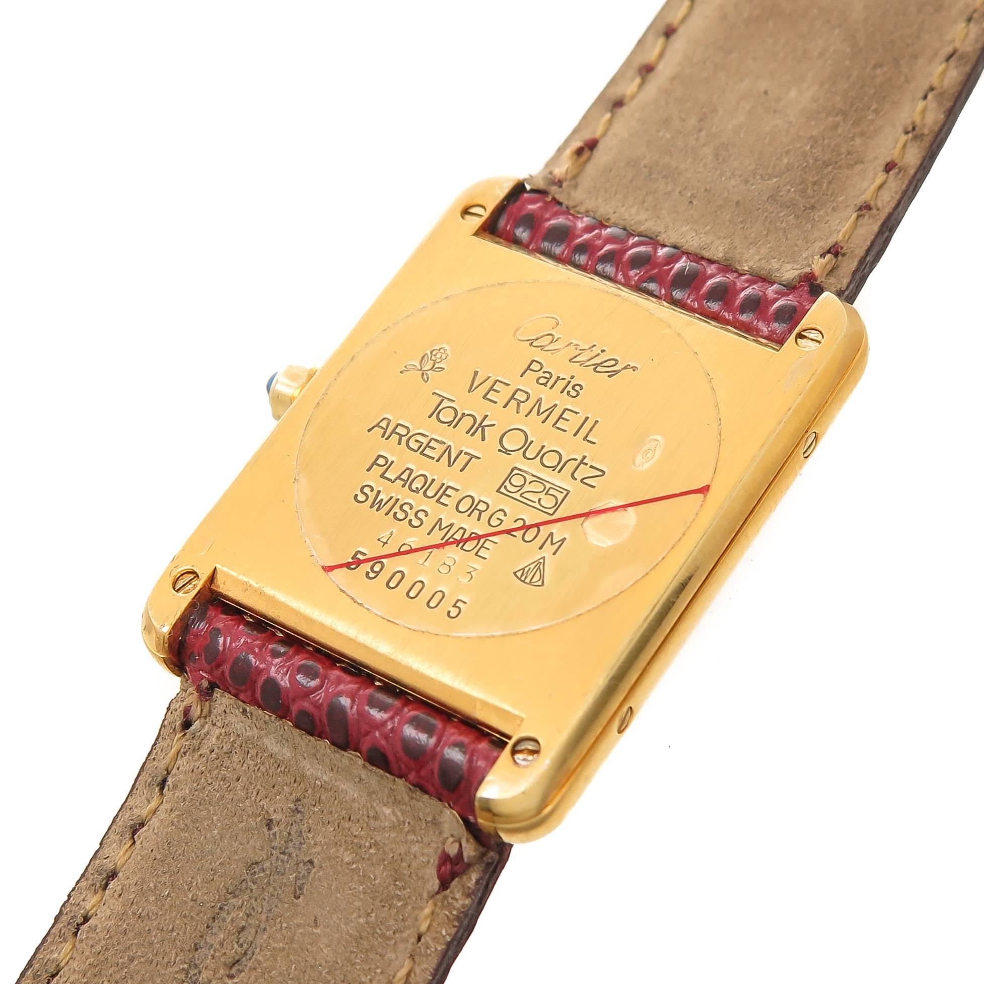 Cartier Vermeil Burgundy Dial Quartz Wristwatch, circa 1990 In Excellent Condition In Chicago, IL