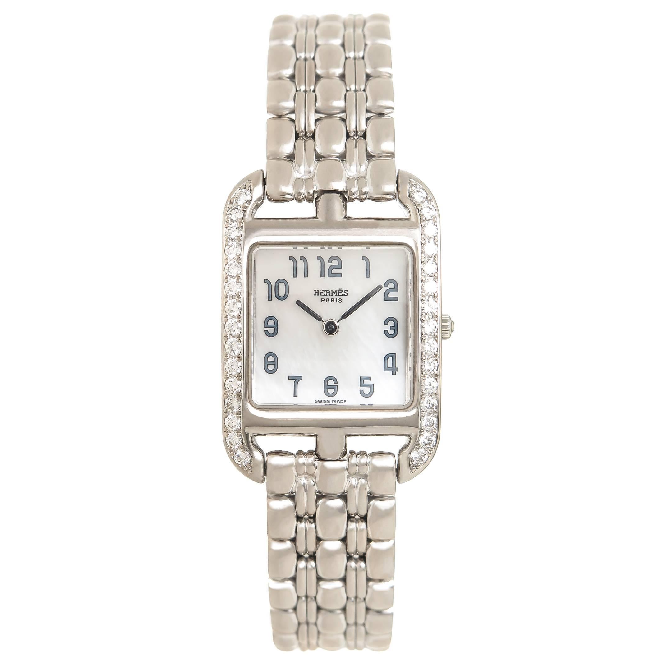 Hermes Ladies White Gold Diamond Cape Cod Quartz Wristwatch