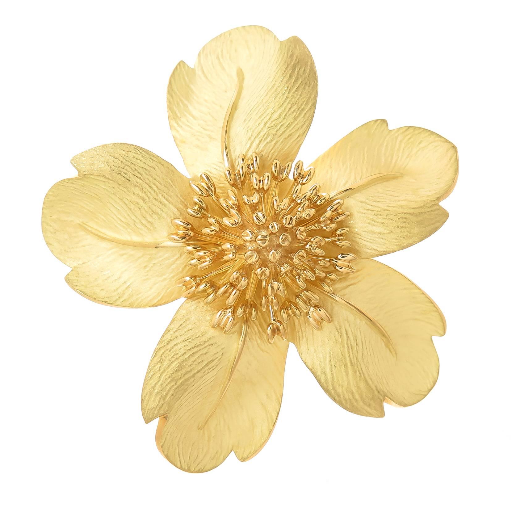 Tiffany & Co. Yellow Gold Large Flower Pin Brooch