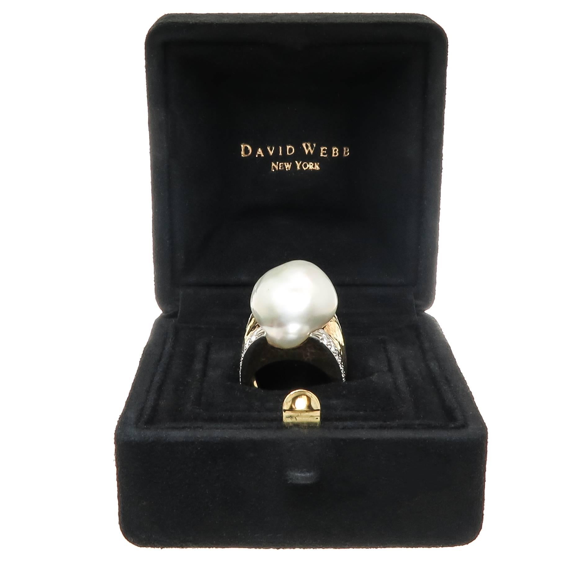 David Webb Large Diamond Pearl Gold Ring 2