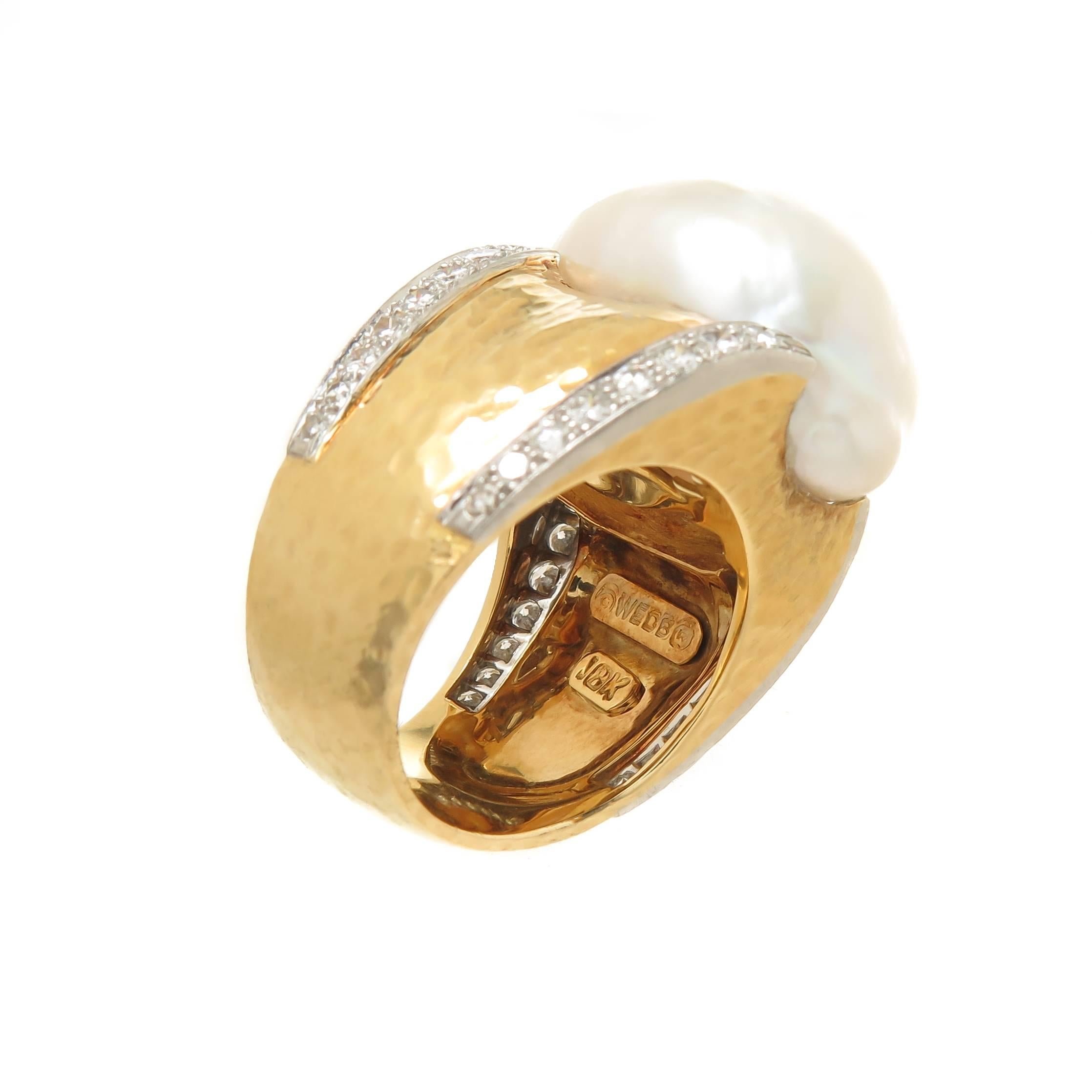 David Webb Large Diamond Pearl Gold Ring 1