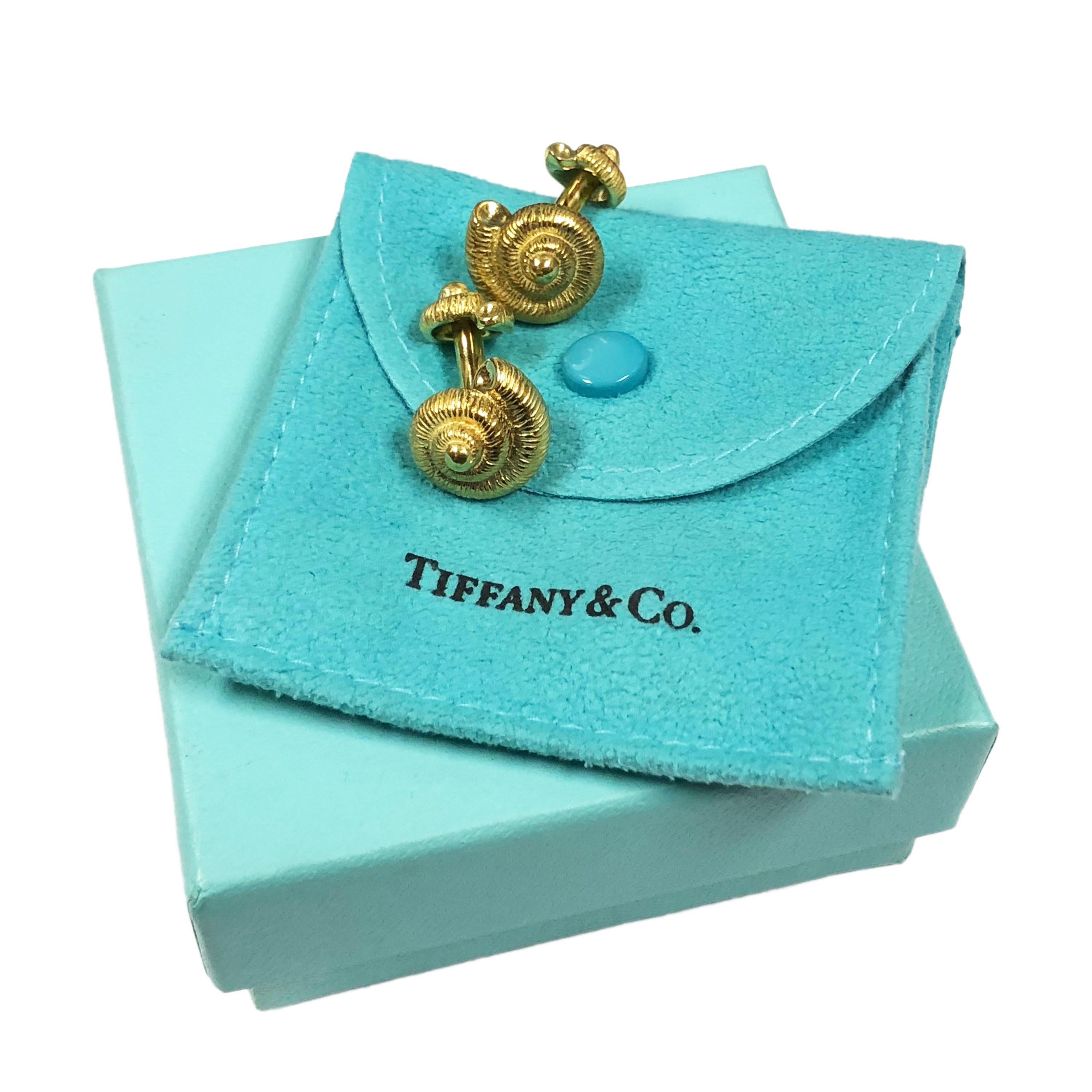 Tiffany & Co. Yellow Gold Turbo Shell Cufflinks In Excellent Condition In Chicago, IL