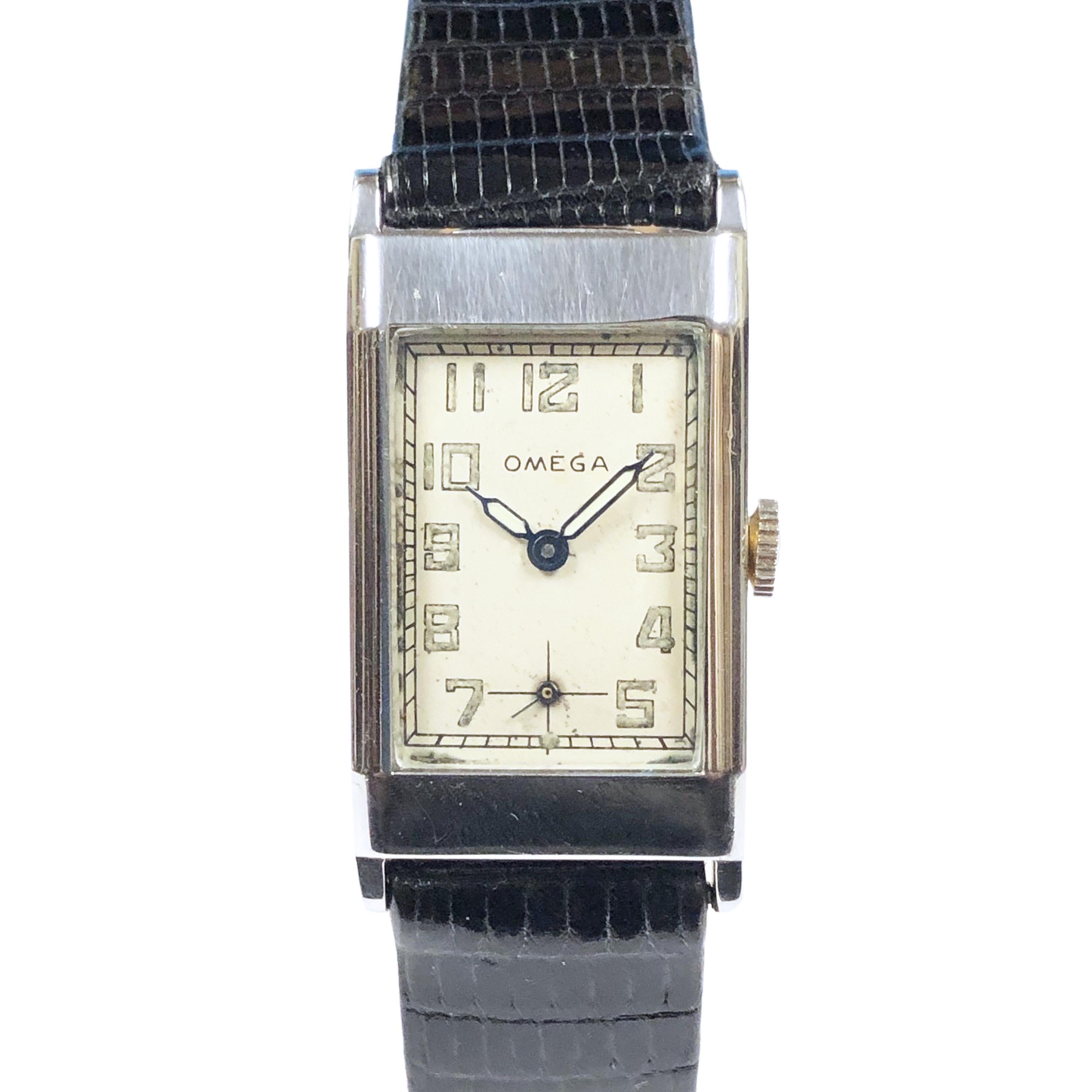 1930s Omega Steel Case Mechanical Gents Wristwatch
