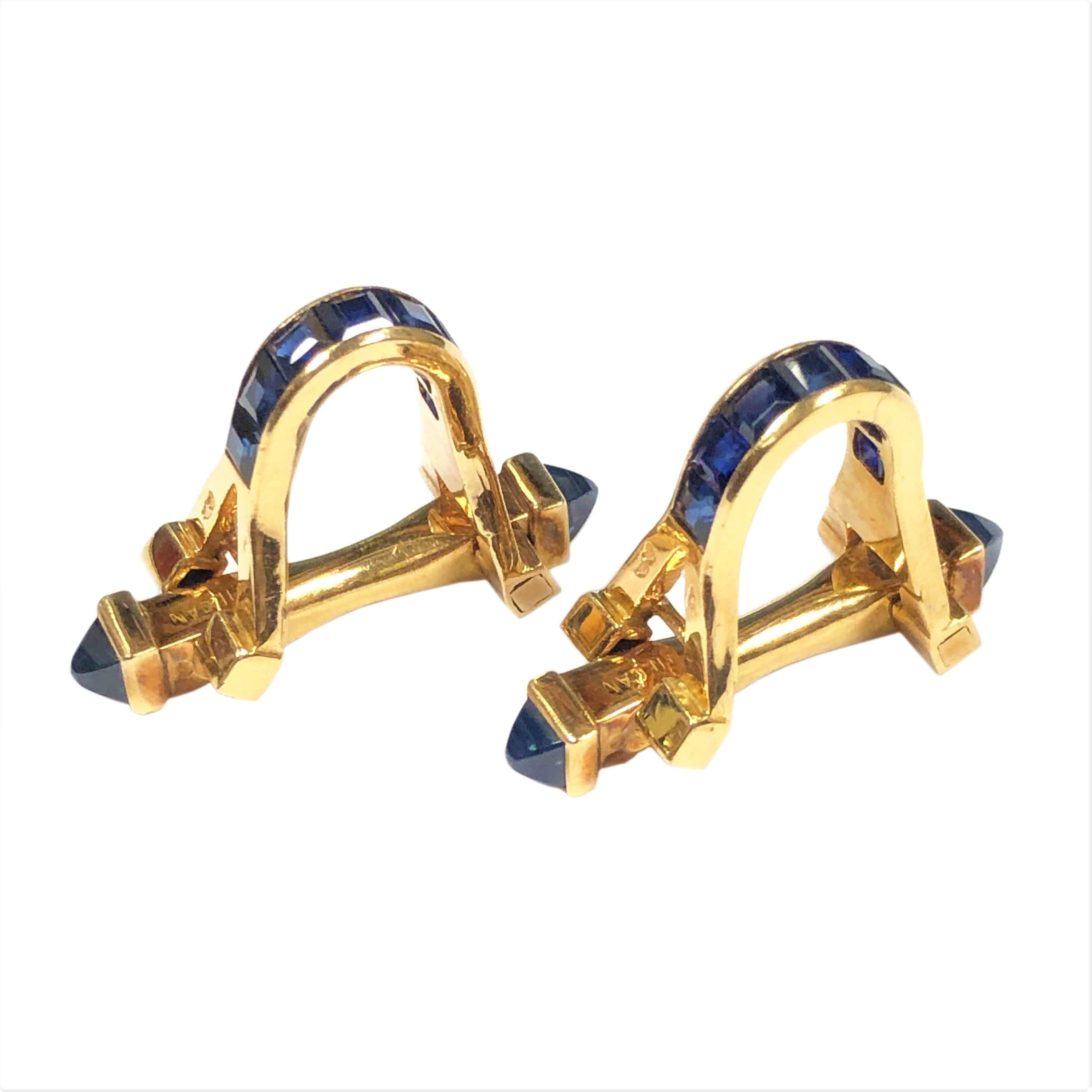 French Yellow Gold and Sapphire Cufflinks