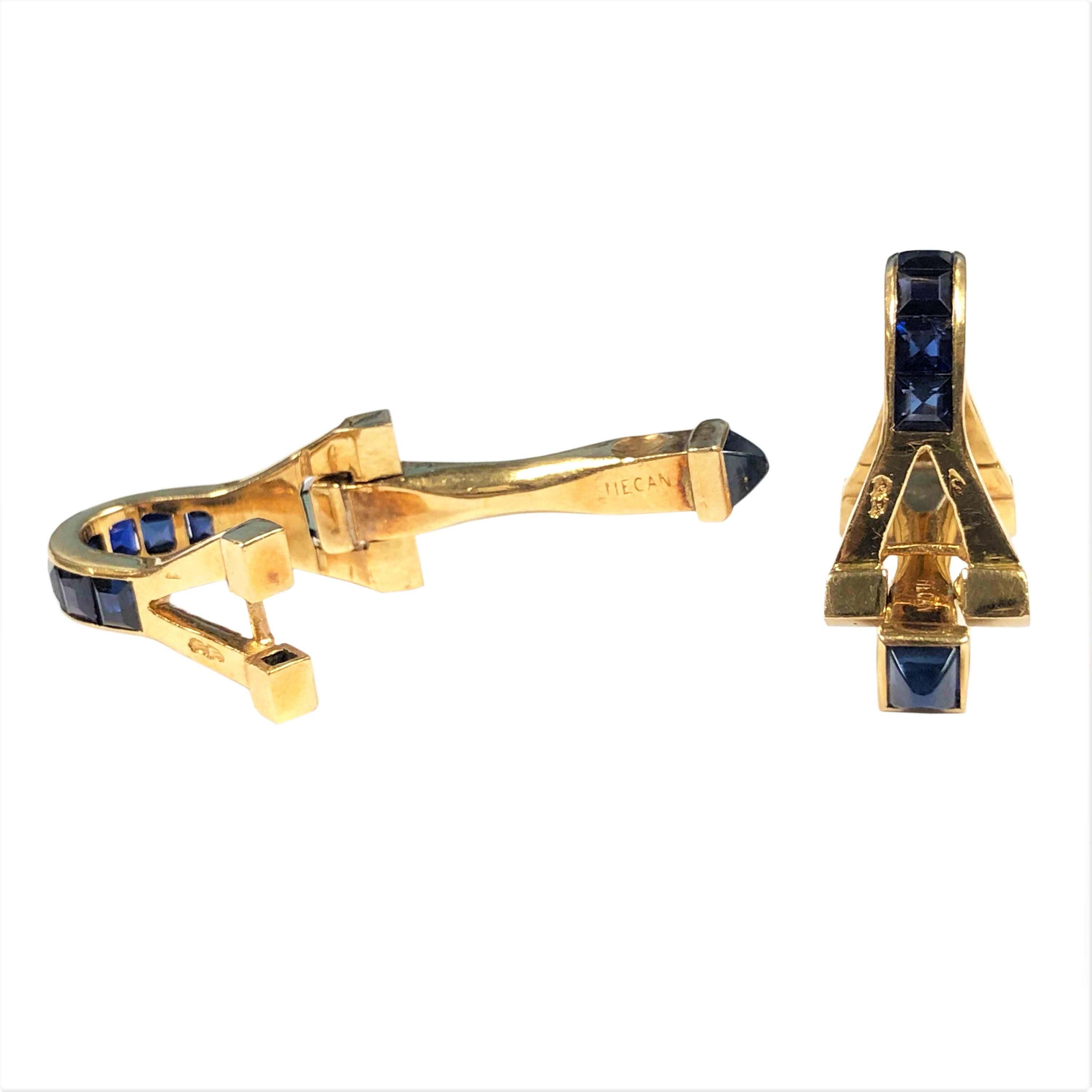 French Yellow Gold and Sapphire Cufflinks In Excellent Condition In Chicago, IL