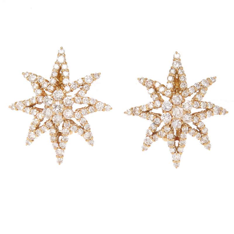 Diamond Gold Starburst Earrings at 1stDibs