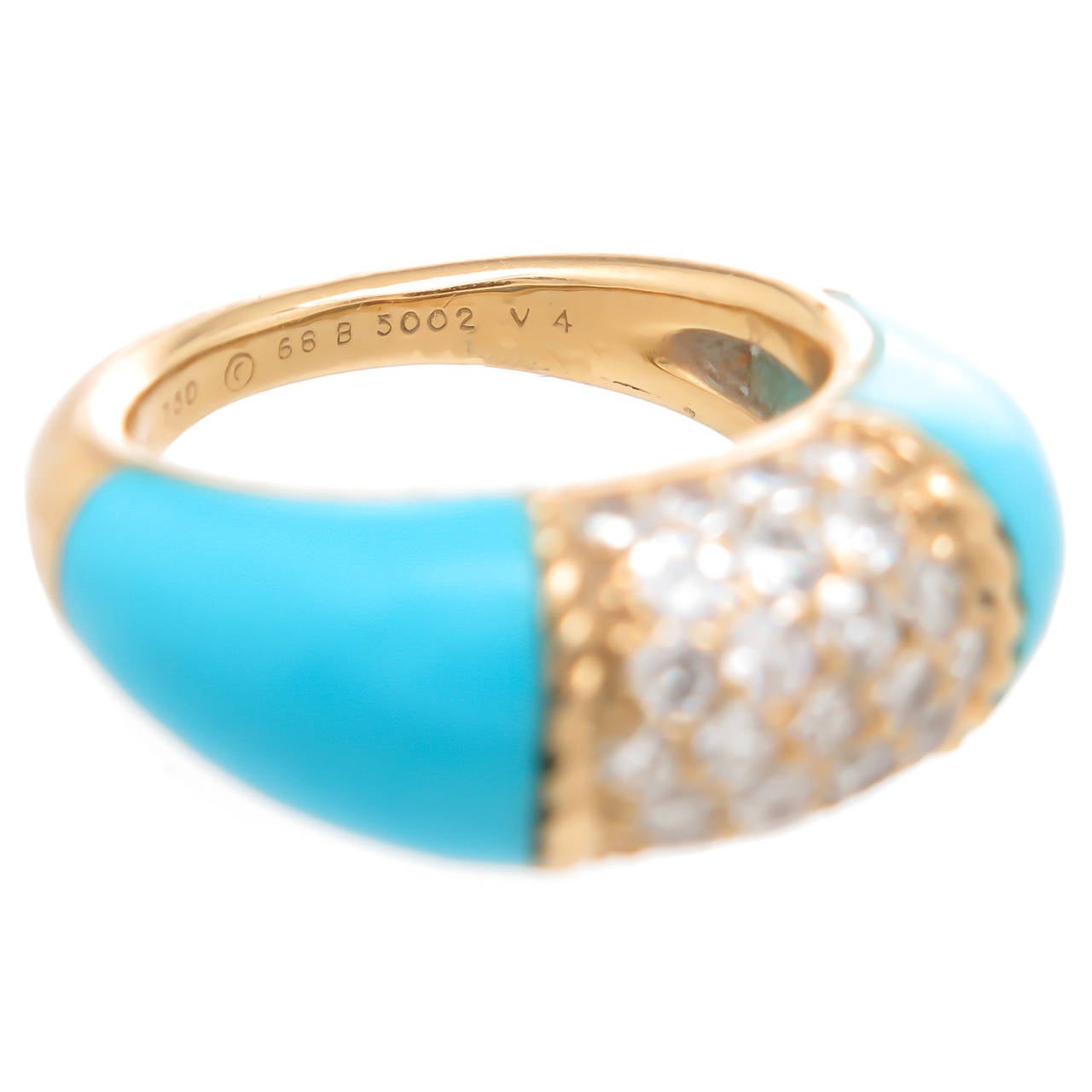 Van Cleef & Arpels Turquoise Diamond Gold Philippine Ring In Excellent Condition In Chicago, IL