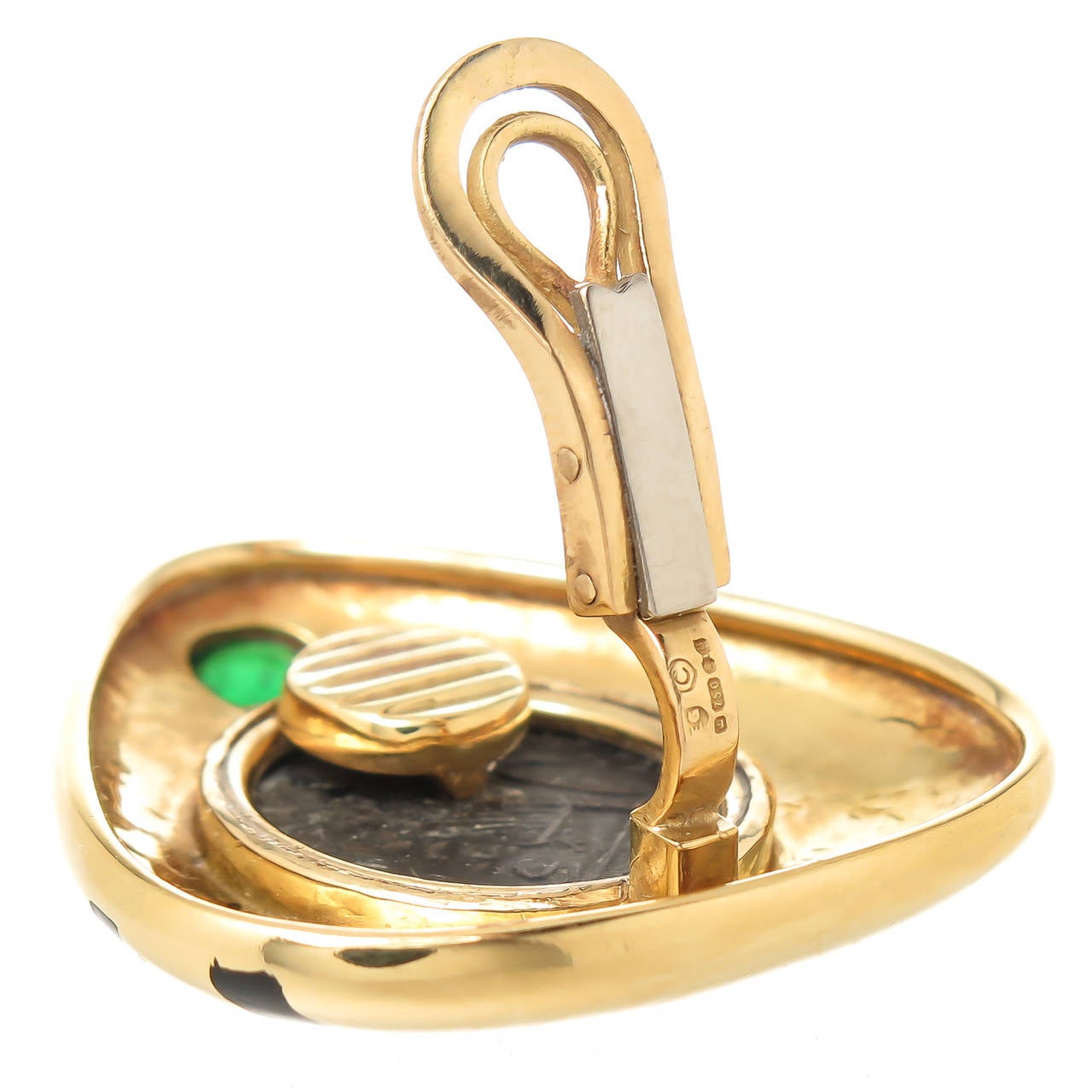 Women's Elizabeth Gage Ancient Coin Enamel Emerald Gold Earrings