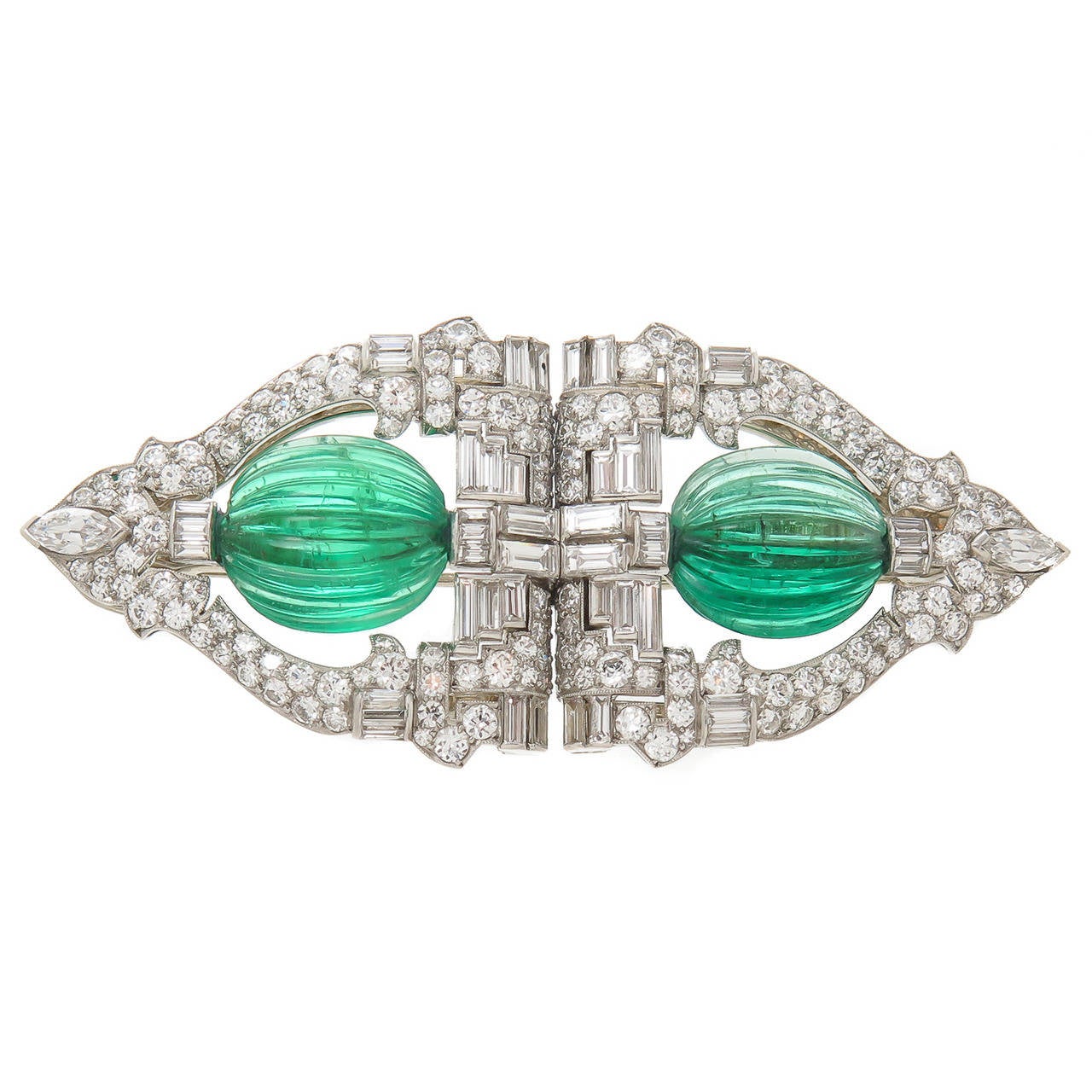 Raymond Yard Emerald Diamond Platinum Dress Clips