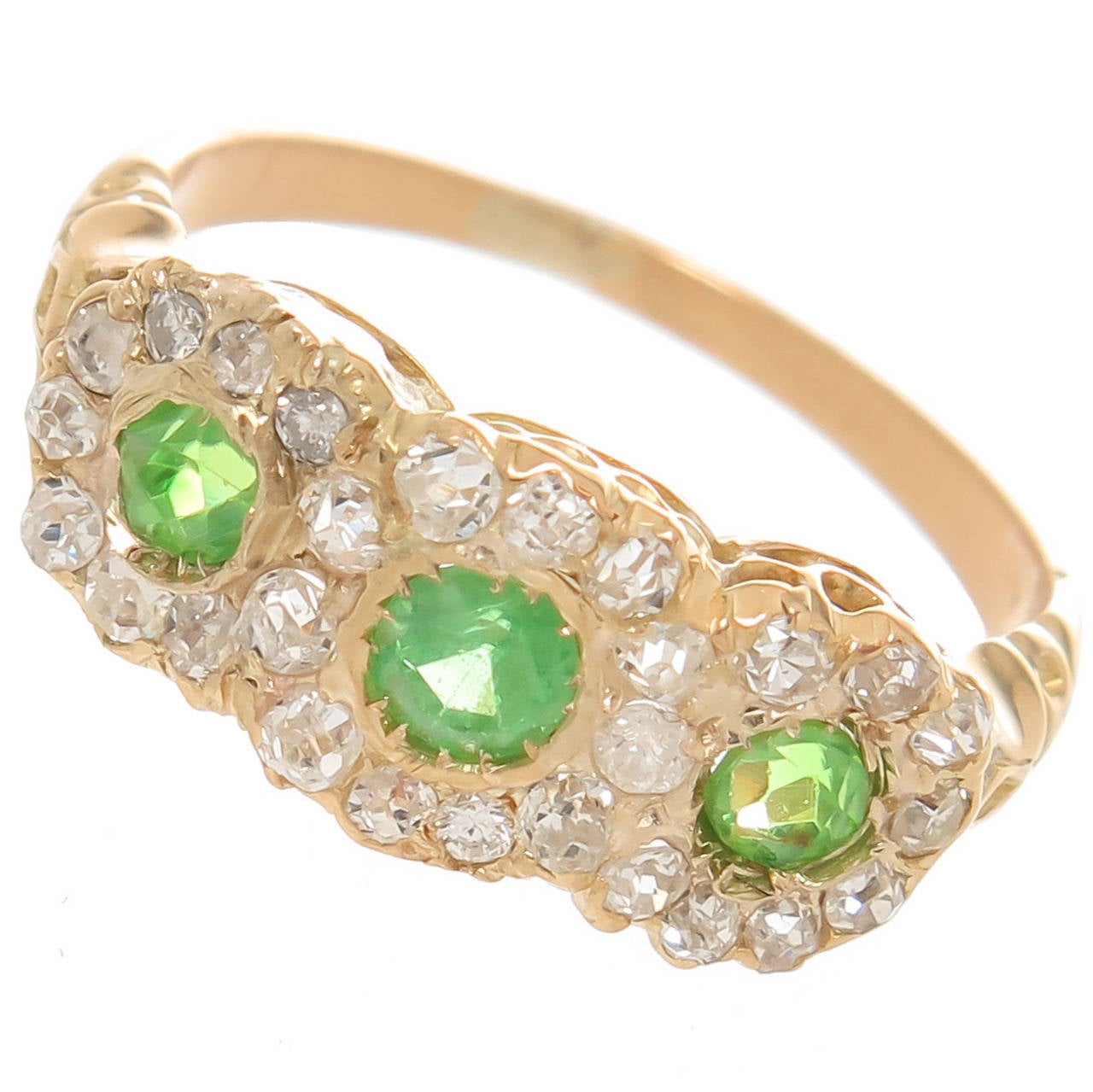 Demantoid Garnet Diamond Gold Ring circa 1910