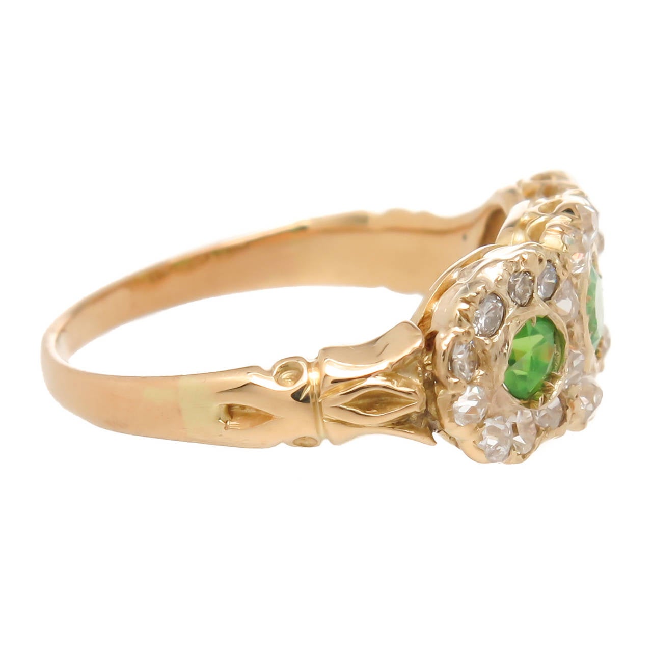Demantoid Garnet Diamond Gold Ring circa 1910 In Excellent Condition In Chicago, IL