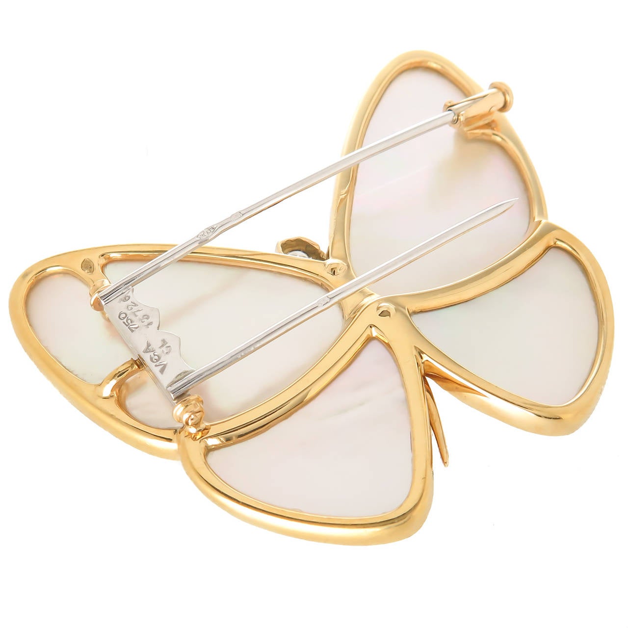 Van Cleef & Arpels Large Mother of Pearl Diamond Gold Butterfly Brooch