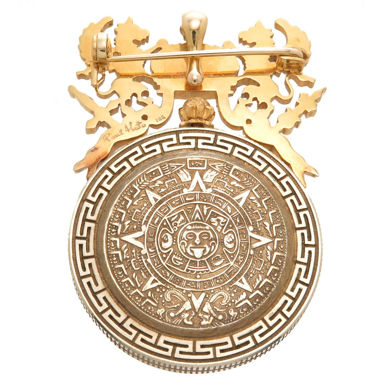 Paul Flato Lady's Yellow Gold Peso Manual Wind Pendant Brooch Watch