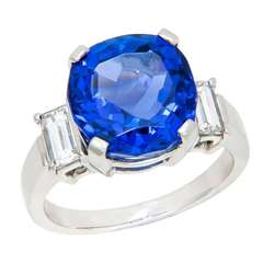 7.43 Carat Cushion Tanzanite Ring in Platinum