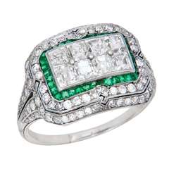 Circa: 1920s Diamond and Emerald Ring