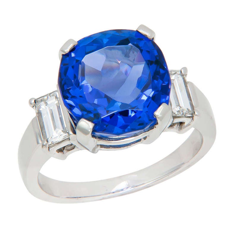 7.43 Carat Cushion Tanzanite Ring in Platinum