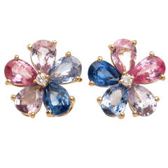 Bulgari Sapphire Diamond Gold Flower Stud Earrings