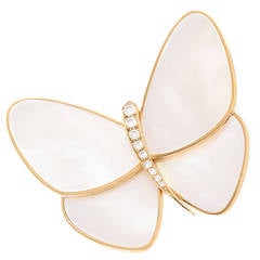 Van Cleef & Arpels Large Mother of Pearl Diamond Gold Butterfly Brooch