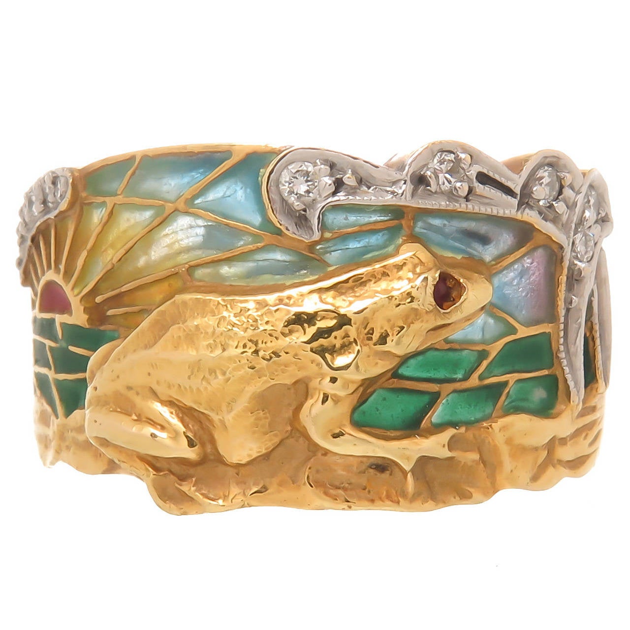 Masriera Plique-a-Jour Enamel Gold Frog Ring
