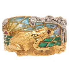 Masriera Plique-a-Jour Enamel Gold Frog Ring