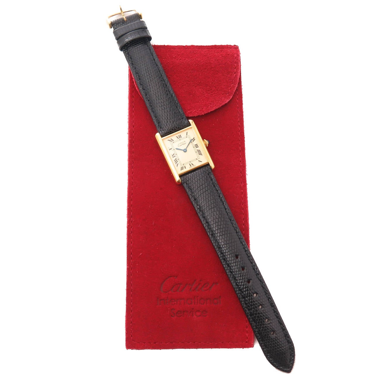 Women's or Men's Cartier Gold Plate Sterling Silver Must de Cartier Vermeil Tank Wristwatch