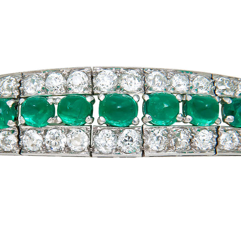 1930s Platinum, diamond and emerald Bracelet In Excellent Condition In Chicago, IL
