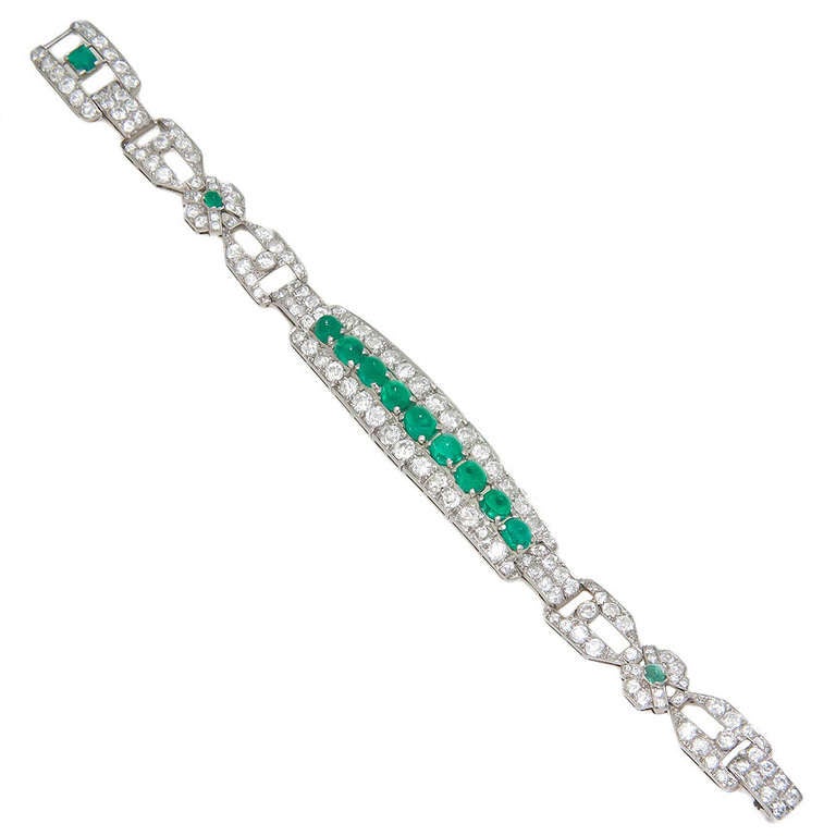 Art Deco 1930s Platinum, diamond and emerald Bracelet