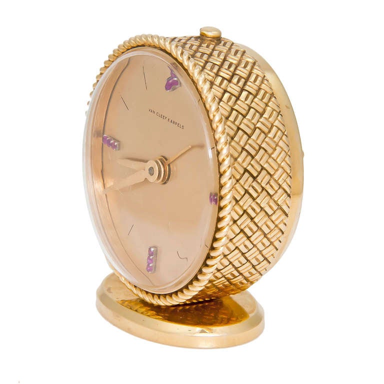 Van Cleef & Arpels Yellow Gold Alarm Clock with Ruby Indexes In Excellent Condition In Chicago, IL