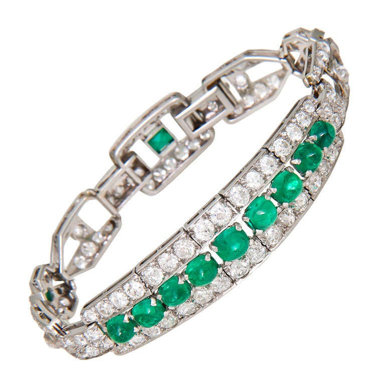 1930s Platinum, diamond and emerald Bracelet