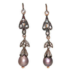 Circa 1900 Diamond and Natural Pearl Earrings