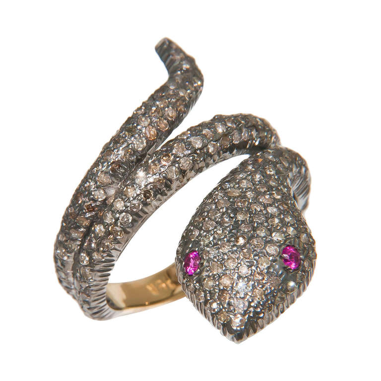 Rose Cut Diamonds Snake Ring