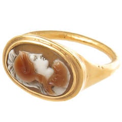 Antique 18th Century Carved Sardonyx Cameo Gold Ring