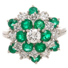 Oscar Heyman Emerald Diamond Platinum Cluster Ring