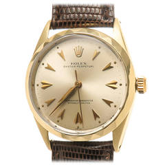 Vintage Rolex Yellow Gold Shell Diamond Beveled Bezel Automatic Wristwatch Ref 1025