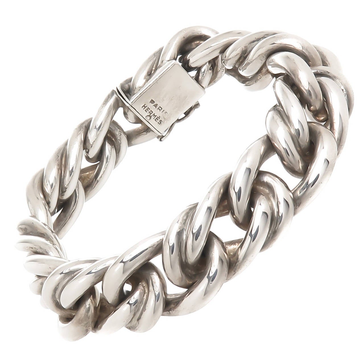 Hermes Paris Solid Heavy Silver Link Bracelet