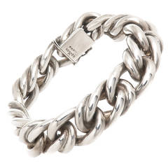 Retro Hermes Paris Solid Heavy Silver Link Bracelet