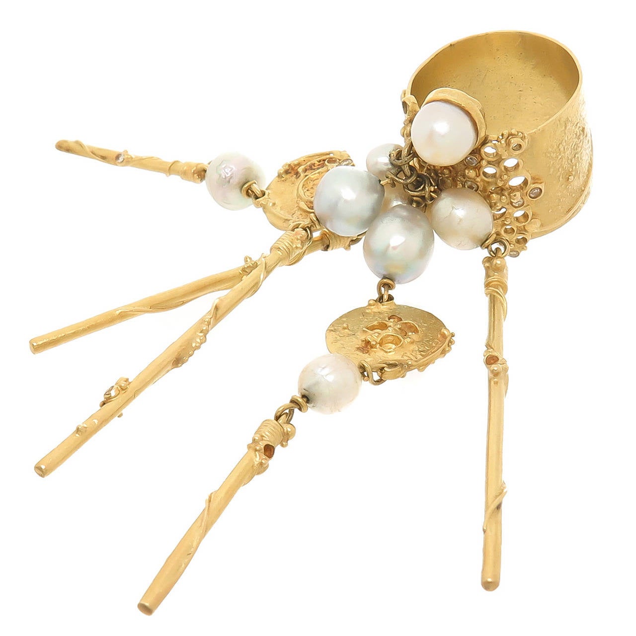 Gerda Flockinger Modernistic Gold and Pearl Ring