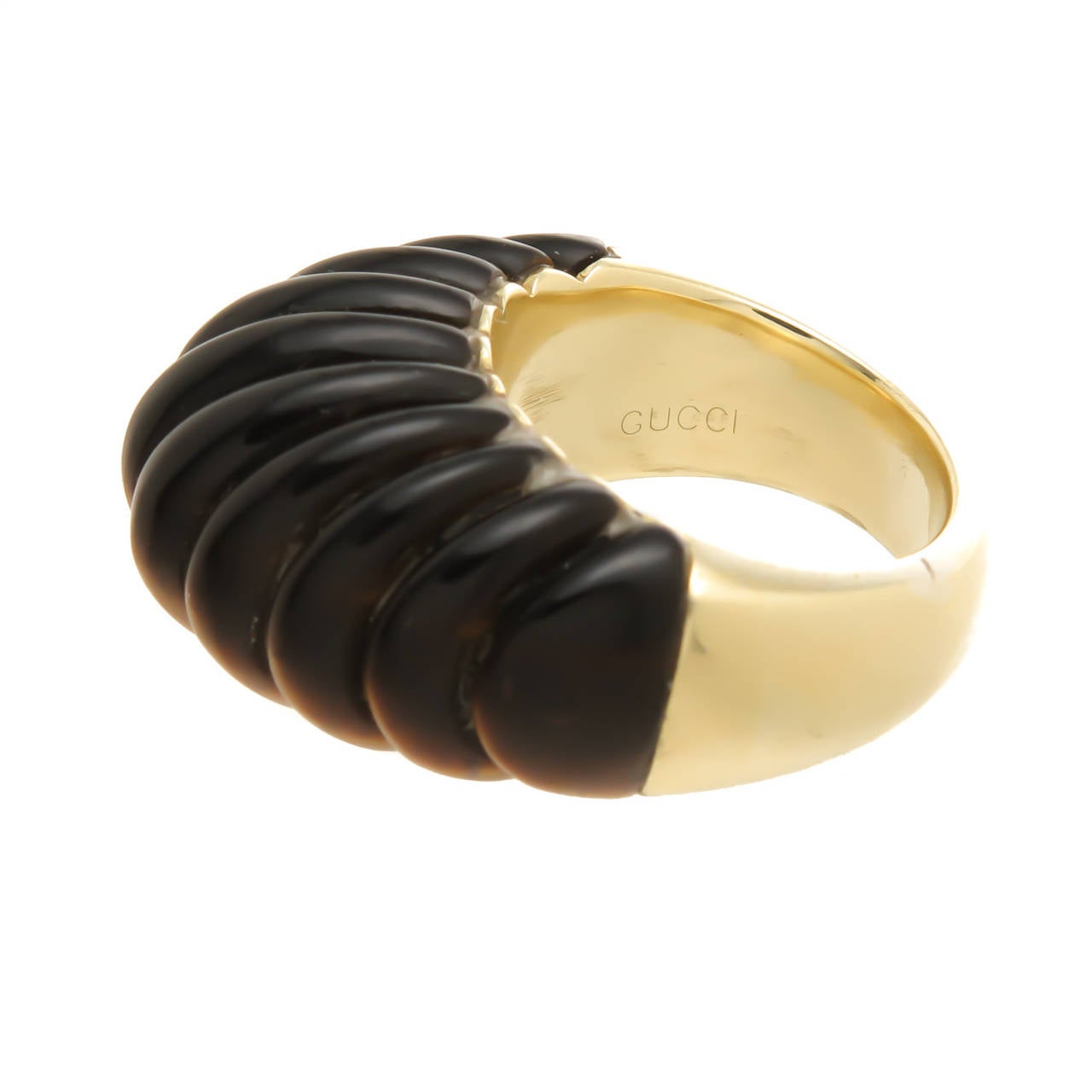 Modern 1970s Gucci Tiger's Eye Gold Dome Ring