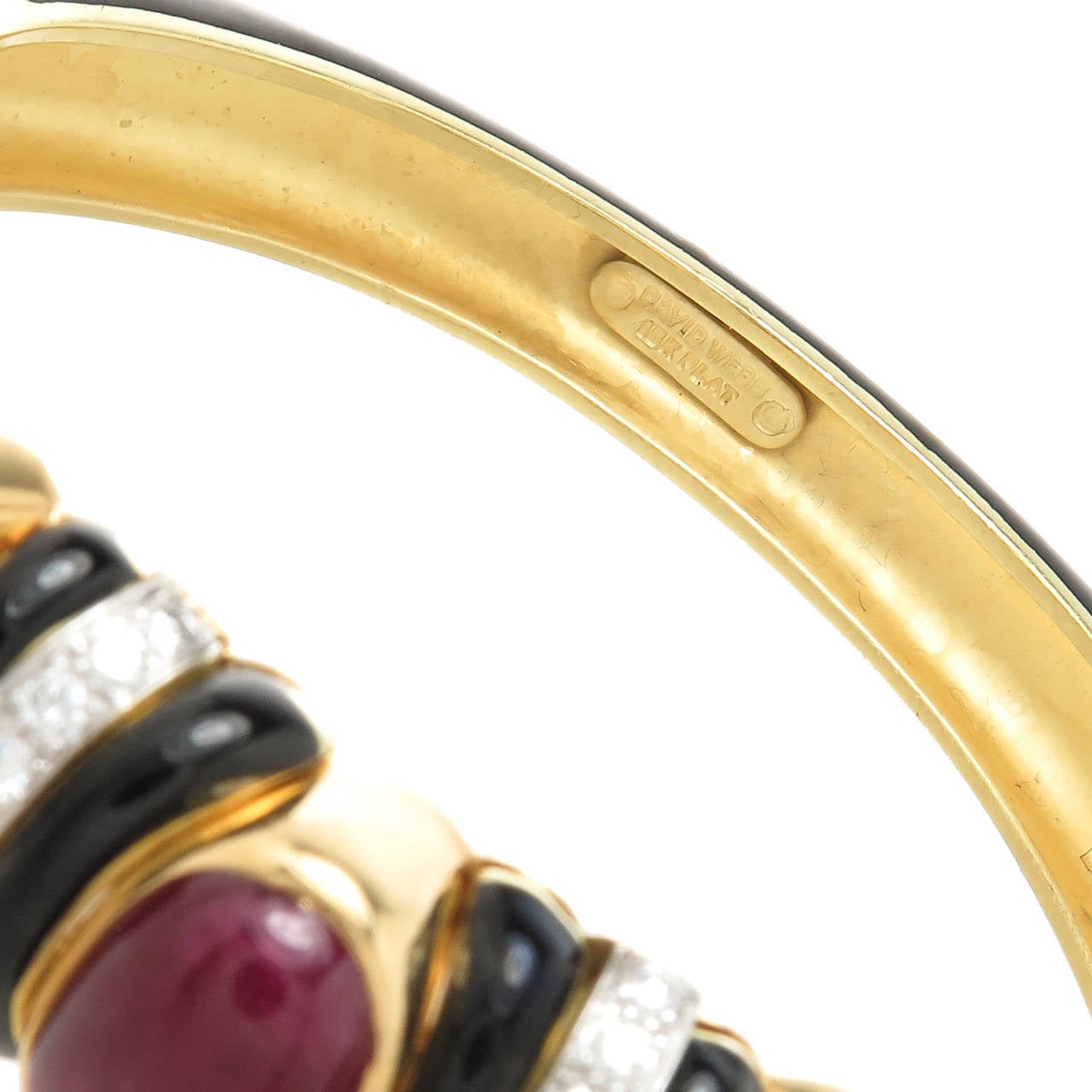 David Webb Enamel Gem Set Gold Platinum Bangle Bracelet