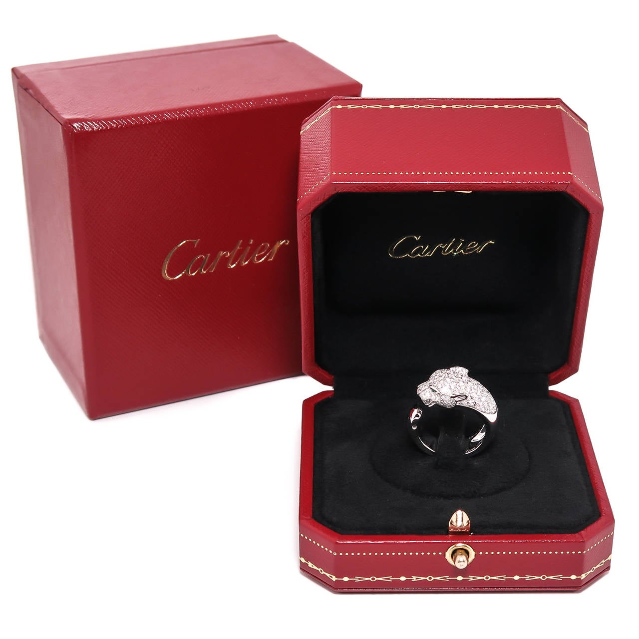 Cartier Diamond Gold Panther Ring In Excellent Condition In Chicago, IL